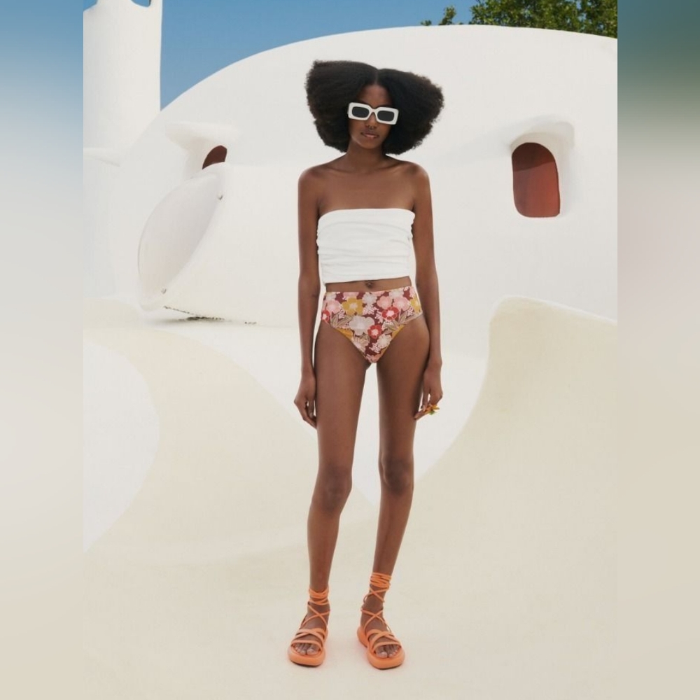 Zara multi-print high-waisted bikini bottom SZ M